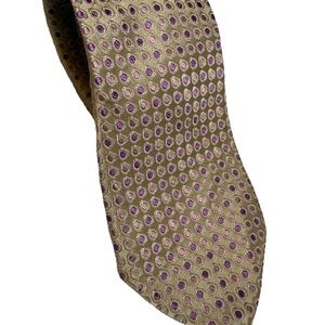 GEOFFREY BEENE 100% Silk Geometric Gold and Purple Handmade Men's Classic Tie